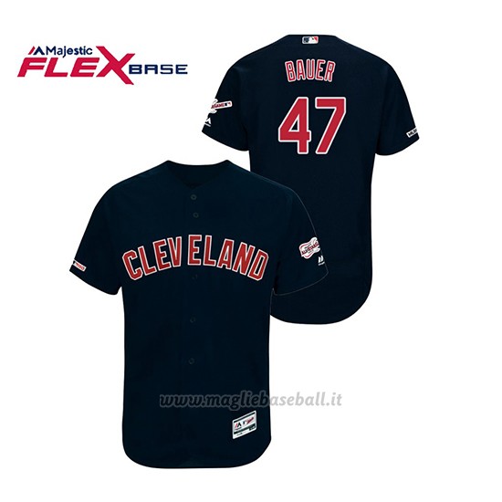 Maglia Baseball Uomo Cleveland Indians Trevor Bauer 150th Aniversario Patch 2019 All Star Game Flex Base Blu